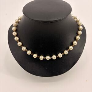 John Wind Maximal Art Faux Pearl Necklace Gold Tone Chain Coquette Old Hollywood